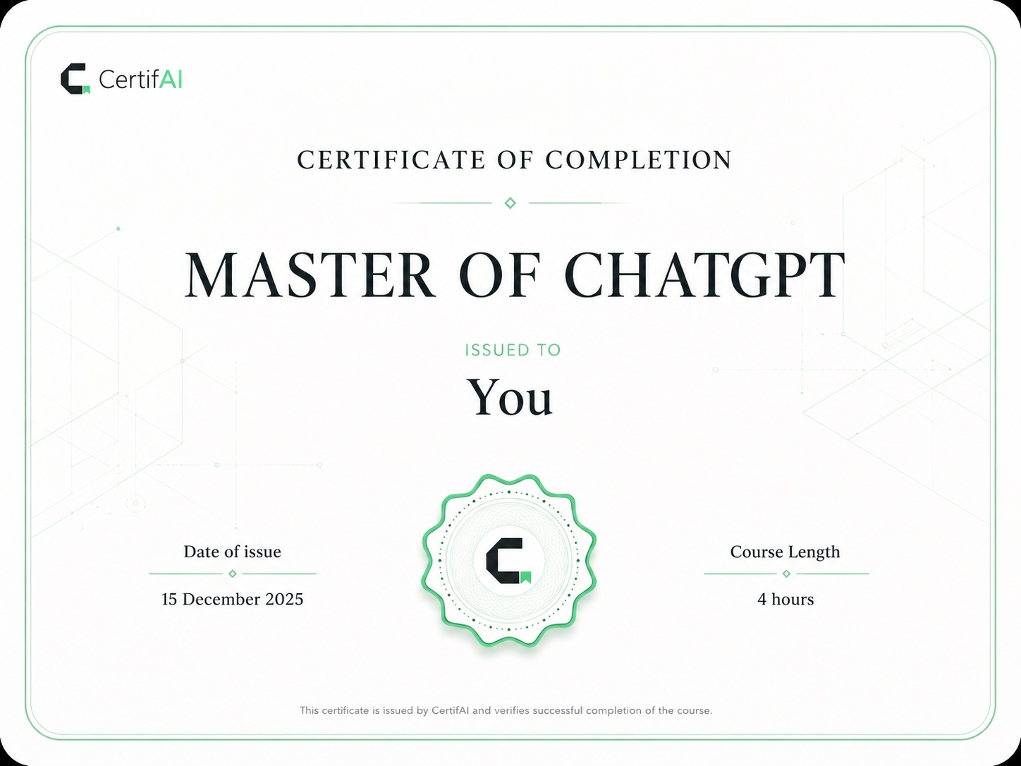 CertifAI Certificate of Completion — Master of ChatGPT